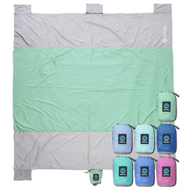 Seaview 180° Beach Blanket Waterproof Sandproof, Extra Large 6"x7" Sand Free Beach Mat for 1-6 Adults, Oversized Outdoor Blanket with 4 Sand Pockets, Portable Lightweight Packable - Picnic Mat