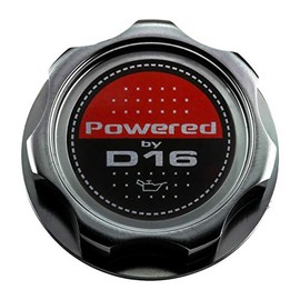 VMS RACING GUNMETAL OIL CAP with Powered by D16 Emblem in CNC Machined Billet Aluminum Compatible with Honda Acura Integra D16 engines