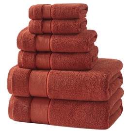 Marvione Bath Towels Set 6 Piece, 100% Turkish Cotton Highly Absorbent and Soft Towels for Bathroom 2 Bath Towels 2 Hand Towels 2 Washcloths, Burnt Orange