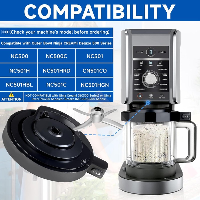 500 Series Outer Bowl Lid and Paddle for Deluxe Ice