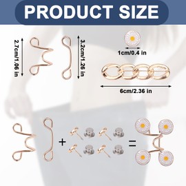 8 Set Pant Waist Tightener Buttons Pins, Zinc Alloy Pant Cincher Clips Jeans Waist Adjuster No Sewing Daisy Decorative Pins for Loose Jeans Dresses Skirts (Gold)