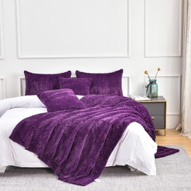 YUSOKI Luxury Faux Fur Twin XL Blanket,Decorative Soft Fuzzy Fluffy Cozy Blanket Plush Furry Comfy Warm Blanket for Couch Bed Chair Sofa Women Teen Girls Men Gift(Purple,63"x90")