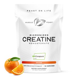 Muscle Feast Creapure - Micronized Creatine Monohydrate Powder | Premium Pre-Workout or Post-Workout | Flavored Creatine for Women & Men | Easy to Mix, Gluten-Free, Safe and Pure, (Orange, 250g)