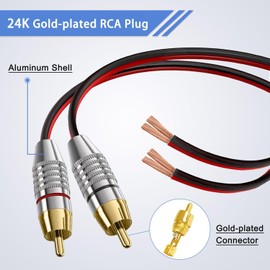 2 Pack Speaker Bare Wire Cables to RCA Plugs Adapter Repair Audio Cord, Heavy 14 Gauge Speaker Wire to RCA Connector for Speakers Amplifier TV Subwoofer - 14AWG,1Ft