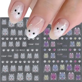 2 Sheets Cute Cat Nail Art Stickers, 5D Embossed Self-Adhesive Colorful Little Cat Nail Decals Holographic Colorful Scratch Nail Decal Design for Women Manicure Decoration DIY Nail Sticker