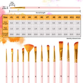 LuxDuo Paint Brushes Set 12 Pcs, Face Paint Brushes and Sponges Set Professional for Oil Watercolor, Miniature Detailing, Artist Paintbrushand, Rock Painting for Kids Adult(Pink)