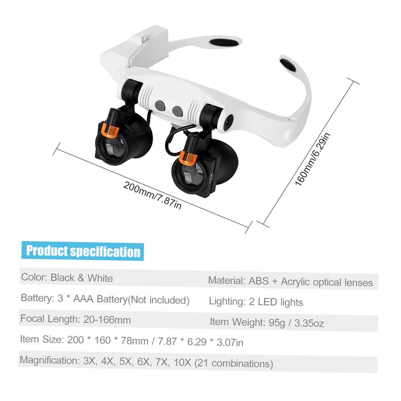 Headband Magnifier Eye Loupes Eyeglass Style Hands-Free Magnifying Multiple Magnifications