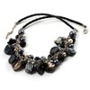Avalaya Black and White Shell Composite Charm Leather Style Necklace