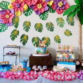 Monstera Leaf String Lights 2 Pack, 20 LED Tropical Artificial Rattan Palm Leaves Wall Hanging Vine Leaf, Summer Decoration for Outdoor Indoor Hawaiian Luau Party Jungle Beach Theme Party Decorations