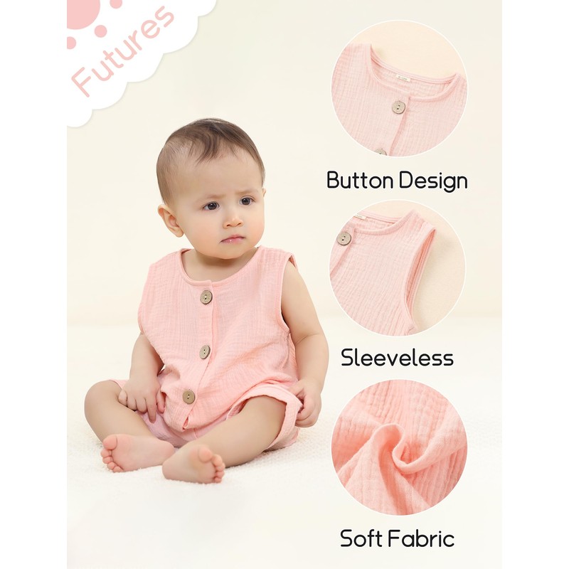 Baby Boys Girls Cotton Sleeveless Romper Jumpsuit Newborn Soft Solid