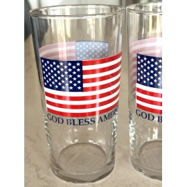 Libbey VTG GOD BLESS AMERICA Libbey FLAG Patriotic Tumbler Glass Beer Water 20oz NEW!!