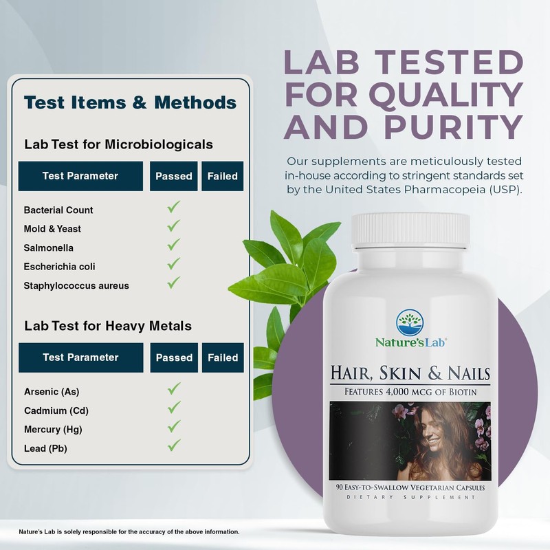 Nature's Lab Hair Skin and Nails - Biotin, BCAA, MSM,