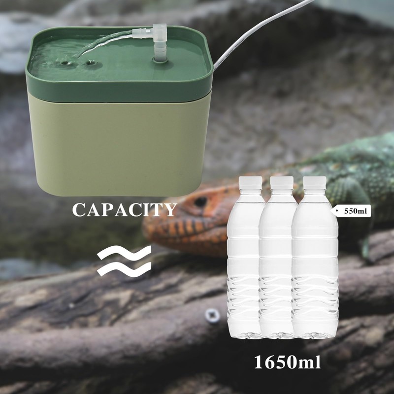 Reptile Water Bowl with Filtration System, Lizard Drinking Fountain, Bearded