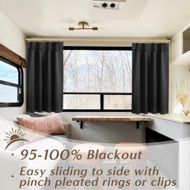 Lino Rosa Door Curtain for Window,Pinch Pleated Blackout Small Back Curtains for Inside Window 40 Inch Length,Black