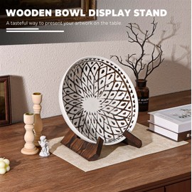 PUERSI Wooden Bowl Display Stand, 6.5 Inch Bowl Holder, Display Holders for Displaying Large Deep Plates, Platters and Dishes, 6.5" H x 9" W x 7.9" D (For Items under 5" in Depth)