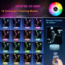 INTUPGD Basketball Night Light for Children, 3D Light Lamp 16 Colour Changing with Remote Control, Gifts Birthday Bedroom Decor Lamp (Baskball Player)