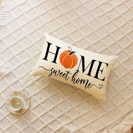 Ogiselestyle Home Sweet Home Pumpkin Fall Lumbar Throw Pillow Cover, 12 x 20 Inch Autumn Thanksgiving Farmhouse Harvest Cushion Case Decoration for Sofa Couch