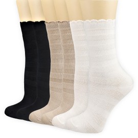 Mcool Mary Women's Frilly Socks,Casual Cute Ankle Socks Breathable Cotton Lace Crew Socks for Women 6 Pack, Multi, 5-9