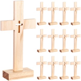 Suzile 12 Pieces Christmas Nativity Wooden Cross Unfinished Wood Tabletop Cross for Crafts Standing Cross Centerpieces for Easter Church Sunday School First Communion Baptism Decorations (Hollow Out)
