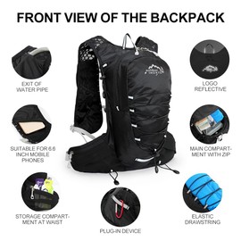 INOXTO running water bag vest backpack with1.5L water bladder hydration pack backpack suitable for running, cycling, mountain climbing, camping for men women (Black)