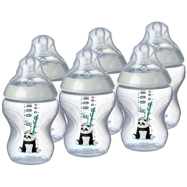 Tommee Tippee Closer to Nature Baby Bottles, 260ml, 6 Pack, Slow Flow Breast-Like Teat with Anti-Colic Valve, Pip the Panda