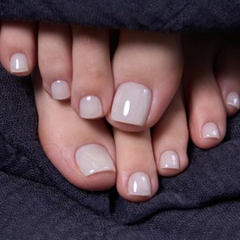 Soft Gel Press on Toenails Short Design Milky White Fake Toe Nails Stick On Foot Nails Acrylic Glossy White Toenail Press ons Square for Easter Gift For Women