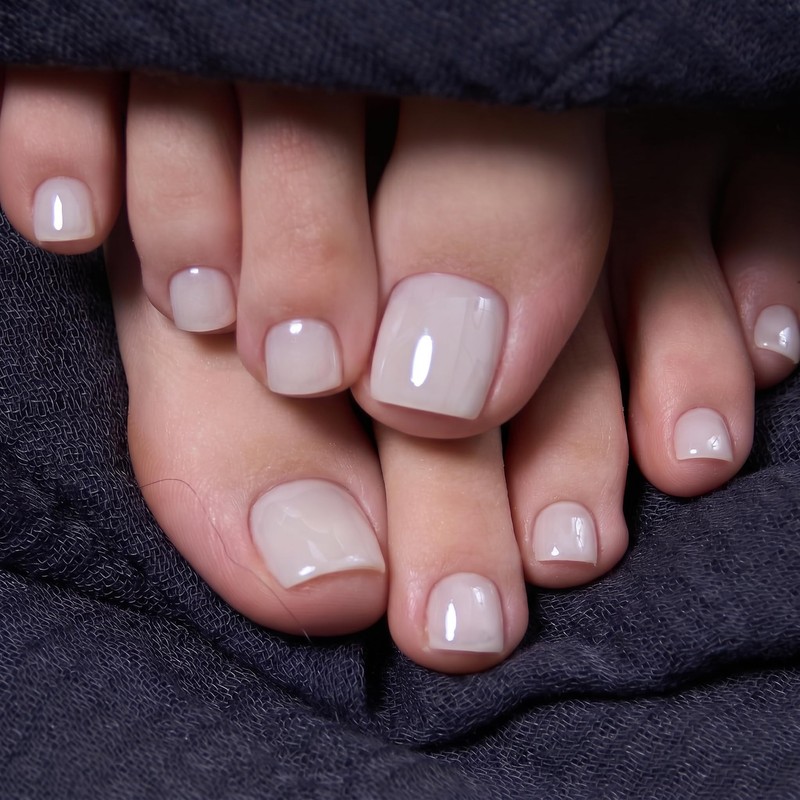 Soft Gel Press on Toenails Short Design Milky White Fake