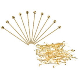 PATIKIL 100Pcs Gold Ball Head Pins 24 Gauge 20mm Wire Head Pins Brass Round Ball Head Pins Metal End Head Pins for DIY Craft Bracelets
