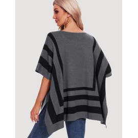 PULI Womens Jacquard Pullover Ponchos Sweater Elegant Shawl Wraps Warm Travel Sweaters for Fall Winter noble grey