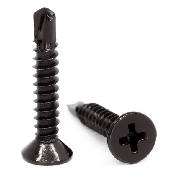4.8mm x 45mm Black Self Drilling Countersunk Screws Flat Head Carbon Steel Self Tapping Screws for Metal Sheets Roofing Windows (Pack of 50)