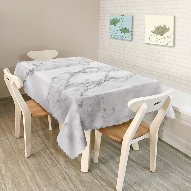 Walmsco Tablecloth White Gray Marble Decor For Dining Room Kitchen