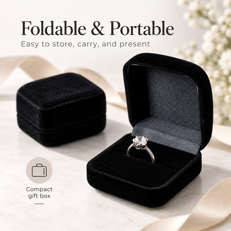 Black Velvet Ring Box – Foldable Engagement & Wedding Ring