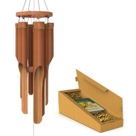 Nalulu Classic Bamboo Wind Chimes - Outside Outdoor Wood Wooden Windchimes, Small, Handcrafted with Calming Deep Tones, Ideal Home Decor or Gift for Any Occasion