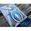 Large Blue Enamel Miraculous Medal, 18" Stainless Steel Snake Chain