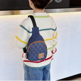 JASASCCEL Kids Mini Sling Bag Blue Denim Crossbody Purse Fanny Waist Pack Rhombic Graphic Shoulder Chest Bags Wallet for Travel