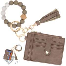 KNGITRYI Wallet Keychain Wristlet for Women,Slim RFID Credit Card Holder Purse Tassel Keychain Bangle Key Ring for Men Women(Clay Brown)