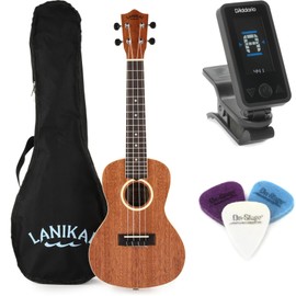 Lanikai LU Series Concert Ukulele Essentials Bundle with Gig Bag, Tuner, and Felt Picks