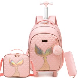 ZBAOGTW Rolling Backpack for Kids 8-12 Girls Rolling Backpack Kids Trolley School Bag with Wheels Travel Backpacks Carry on Luggage for Girls with Lunch Box Pencil Case