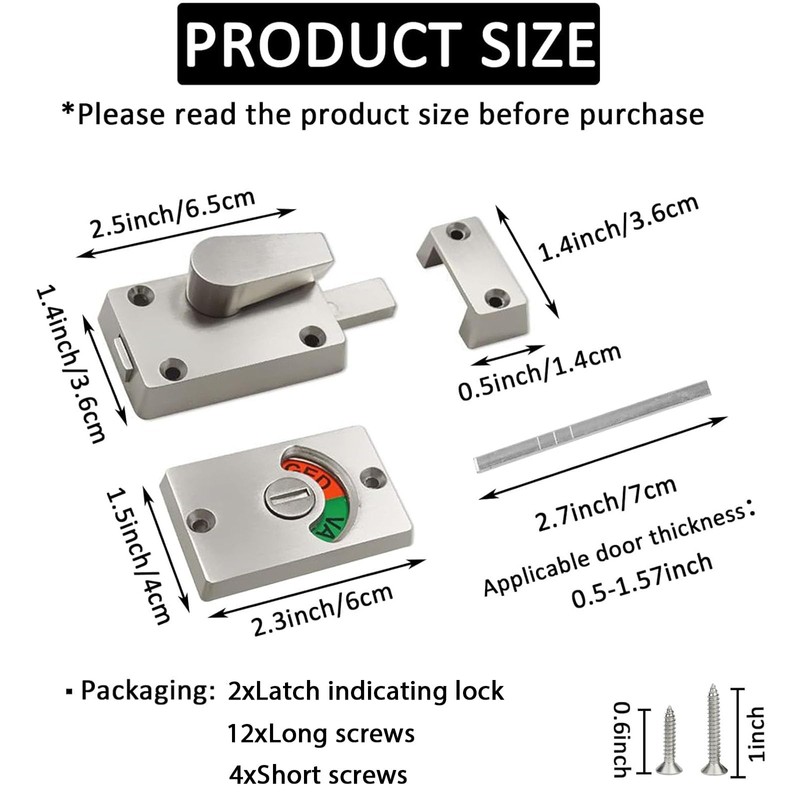 2Pcs Latch Indicating Lock,Latch Indicator Bolt,Privacy Partition Indicator Lock with