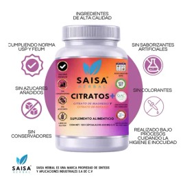 Citrato de Magnesio + Citrato de Potasio 650 mg | 120 Cápsulas | Saisa Herbal | Suplemento Alimenticio Calidad Premium | Energía, Recuperación Muscula