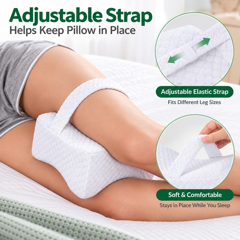 Memory Foam Knee Pillow for Side Sleepers – Adjustable Strap