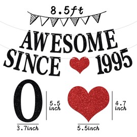 Awesome Since 1995 Banner, Cheers to 30 Years/Hello 30/30 & Fabulous, Happy 30th Birthday Party Decorations Supplies, Black Glitter Paper Garlands Sign