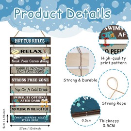 HPNIUB Funny Hot Tub Signs and Plaques Rustic Humorous Rules Wooden Hanging Wall Art No Peeing,Spa Bathroom Decor, Hot Tub Accessories Fun Gift for Pool Party Backyard Patio (27x5cm/10.6x1.9inch)