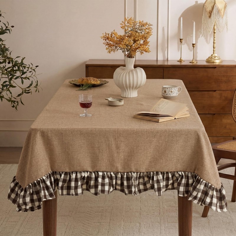 Mindsoft 60 x 120 Inch Rectangle Farmhouse Ruffle Tablecloth Rustic