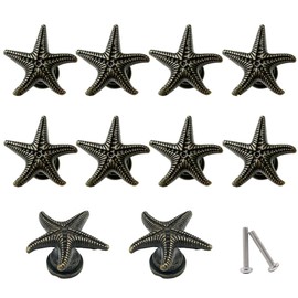 Sdjdhej Coastal Drawer Pulls, 10 Pcs Zinc Alloy Starfish Shape Cabinet Knob,Ocean Theme Single Hole Pulls for Suitable for Kitchen Dresser Bathroom and Other Home Decoration (Starfish)