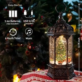 Christmas Snow Globes Lantern, Musical Rotating Flashing Lantern, 13 in, Christmas Tree Scene, Holiday Decor,Xmas Gifts