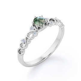 Luyona Natural Moss Agate Ring 925 Sterling Silver Moss Agate Engagement Ring Promise Wedding Ring Jewelry Gift for Women