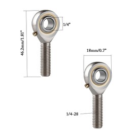 Smartsails (2pcs) POSB4 Rod End Bearings 1/4-inch Bore Pre-Lubricated Bearings 1/4-28 Male Thread Right Hand
