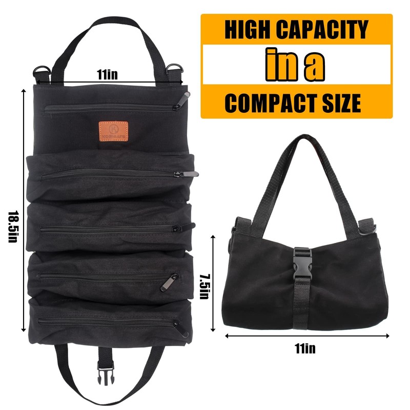 FIREDOG Roll Up Tool Bag, Canvas Wrench Roll Up Pouch