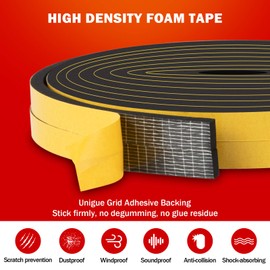 Weather Stripping Door Seal Strip,High Density Foam Tape,Doors and Windows Insulation Soundproofing Weatherproof,Self Adhesive Rubber Weatherstrip Door Seal Strip (1/2''W X 1/4''T X 26'L)
